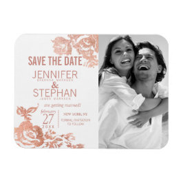 Elegant Modern Roos Gouden Bloemen Save the Dates Magneet