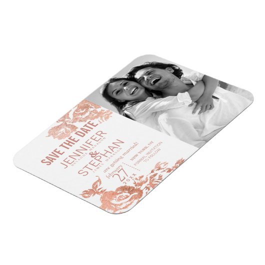 Elegant Modern Roos Gouden Bloemen Save the Dates Magneet (Linkerzijde)