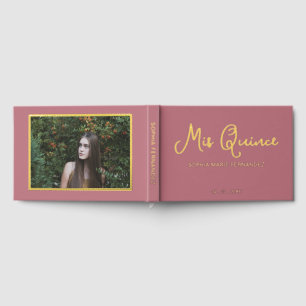Elegant modern Roos gouden foto Quinceañera Gastenboek