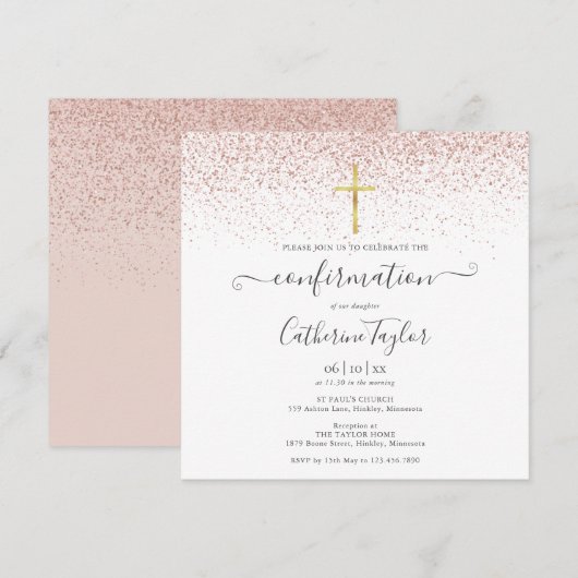 Elegant Modern Roos Gouden Glitter Bevestiging Kaart (Voorkant / Achterkant)