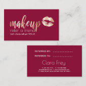 Elegant modern roos gouden lippen en make-up aanbevelingskaartje (Voorkant / Achterkant)