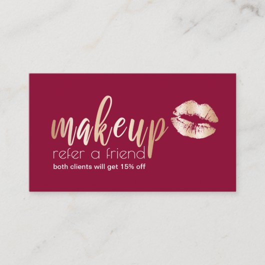 Elegant modern roos gouden lippen en make-up aanbevelingskaartje (Voorkant)