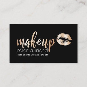 Elegant modern roos gouden lippen en make-up aanbevelingskaartje