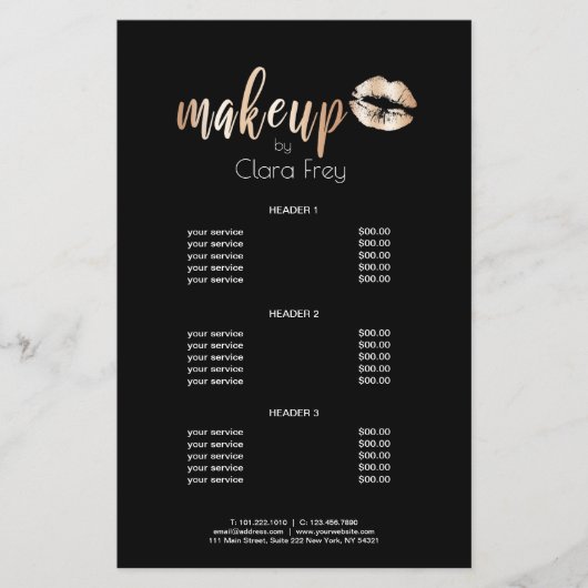 Elegant modern roos gouden lippen en make-up flyer (Voorkant)