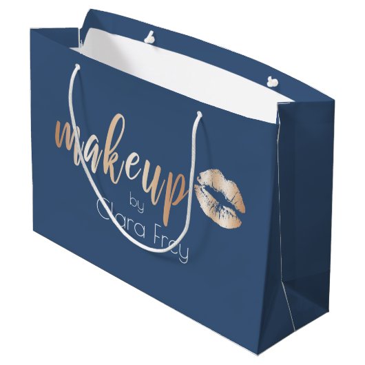 Elegant modern roos gouden lippen en make-up groot cadeauzakje (Achterkant Gekanteld)