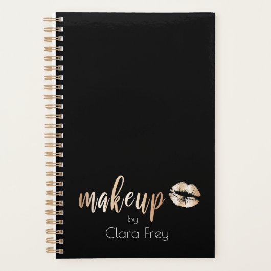 Elegant modern roos gouden lippen en make-up planner (Voorkant)