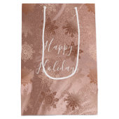 Elegant modern roos gouden marmerbare sneeuwvlokke medium cadeauzakje (Achterkant)