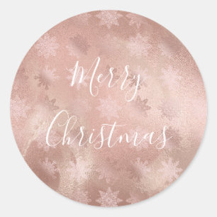 Elegant modern roos gouden marmerbare sneeuwvlokke ronde sticker