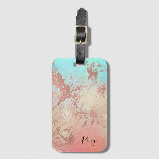 Elegant modern roos gouden waterverf kleurrijk bagagelabel (Voorkant (verticaal))