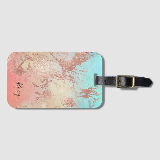 Elegant modern roos gouden waterverf kleurrijk bagagelabel (Voorkant (horizontaal))