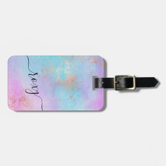 Elegant modern roos gouden waterverf kleurrijk bagagelabel (Voorkant horizontaal)