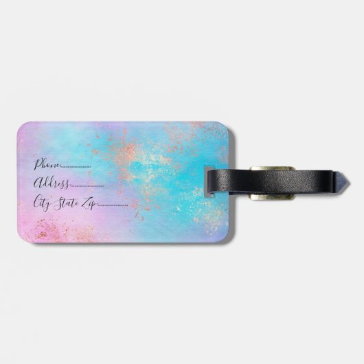 Elegant modern roos gouden waterverf kleurrijk bagagelabel (Achterkant horizontaal)