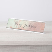 Elegant modern roos gouden waterverf kleurrijk bureau naambordje (Voorkant)