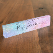 Elegant modern roos gouden waterverf kleurrijk naambordje (Zijkant)