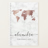 Elegant modern roos gouden witte marmer wereldkaar planner (Voorkant)
