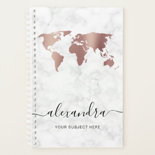 Elegant modern roos gouden witte marmer wereldkaar planner (Voorkant)