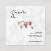 Elegant modern roos gouden witte marmer wereldkaar vierkante visitekaartje (Achterkant)