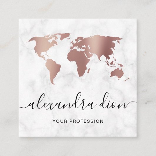 Elegant modern roos gouden witte marmer wereldkaar vierkante visitekaartje (Voorkant)