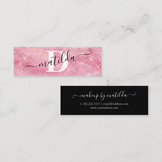 Elegant modern roos goudglitter make-up artiest mini visitekaartje (Voorkant / Achterkant)