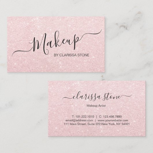 Elegant modern roos goudglitter make-up artiest visitekaartje (Voorkant / Achterkant)