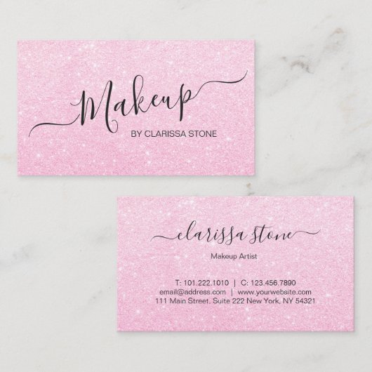 Elegant modern roos goudglitter make-up artiest visitekaartje (Voorkant / Achterkant)