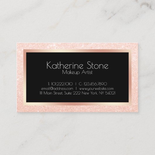Elegant modern roos goudglitter make-up artiest visitekaartje (Achterkant)