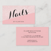 Elegant modern roos goudglitter roze nagels visitekaartje (Voorkant / Achterkant)