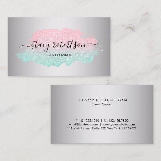 Elegant modern roos goudglitterplanner visitekaartje (Voorkant / Achterkant)