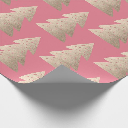 Elegant modern roos goudkerstboompatroon cadeaupapier (Hoek)