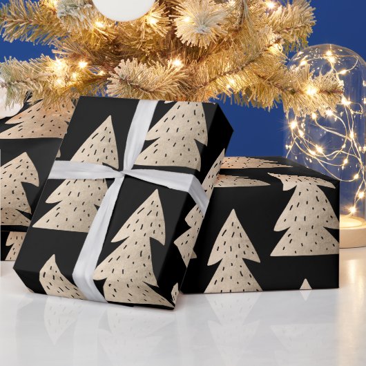 Elegant modern roos goudkerstboompatroon cadeaupapier (Feestdagen)
