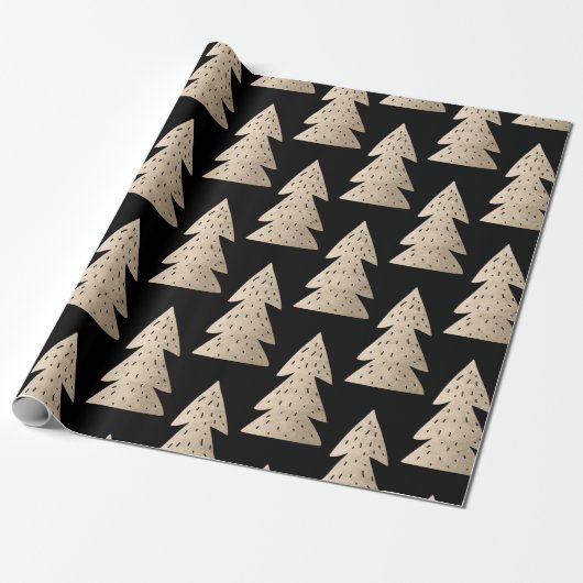 Elegant modern roos goudkerstboompatroon cadeaupapier (Uitgerold)