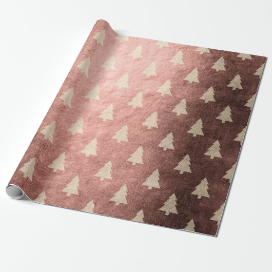 Elegant modern roos goudkerstboompatroon cadeaupapier (Uitgerold)