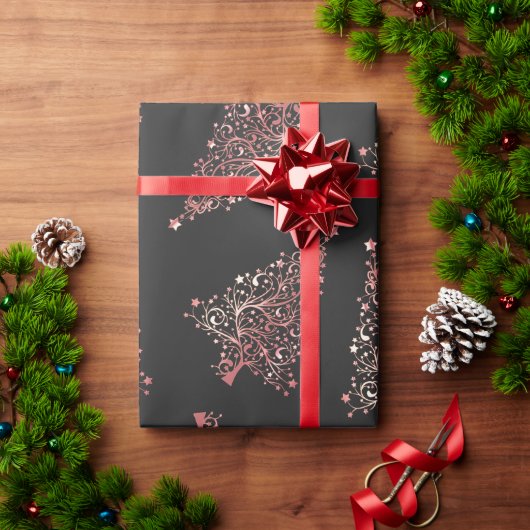 Elegant modern roos goudkerstboompatroon cadeaupapier (Feestdagen Geschenken)
