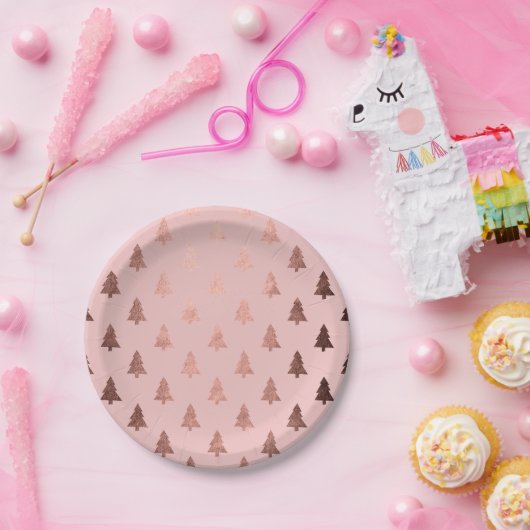 Elegant modern roos goudkerstboompatroon papieren bordje (Feest)