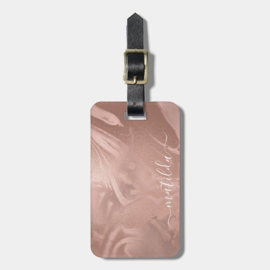 Elegant modern roos goudmarmer bagagelabel (Voorkant verticaal)