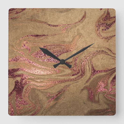 Elegant modern roos goudmarmer vierkante klok (Voorkant)