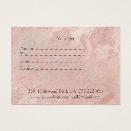 Elegant modern roos goudmarmer visitekaartje (Achterkant)