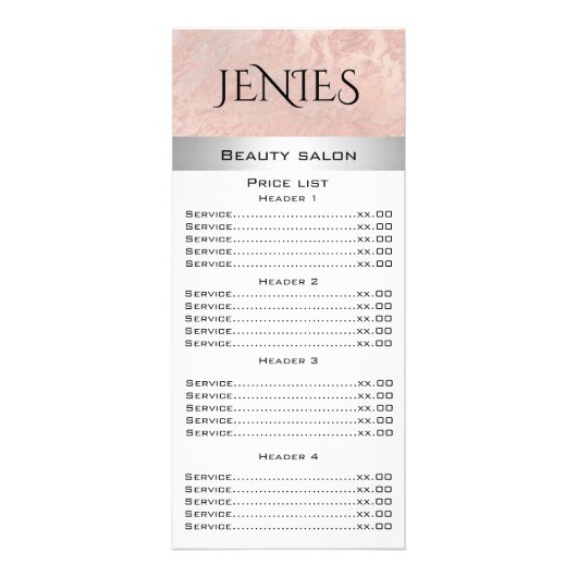 Elegant modern roos goudmarmer zilverstrips reclamekaart (Voorkant)