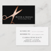 Elegant modern roos goudschaar aanbevelingskaartje (Voorkant / Achterkant)