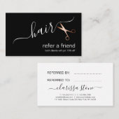 Elegant modern roos goudschaar aanbevelingskaartje (Voorkant / Achterkant)