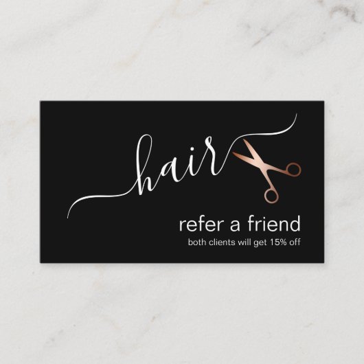 Elegant modern roos goudschaar aanbevelingskaartje (Voorkant)