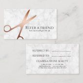 Elegant modern roos goudschaar aanbevelingskaartje (Voorkant / Achterkant)