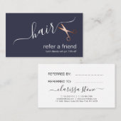 Elegant modern roos goudschaar aanbevelingskaartje (Voorkant / Achterkant)