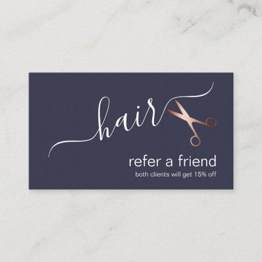 Elegant modern roos goudschaar aanbevelingskaartje (Voorkant)