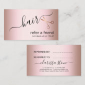 Elegant modern roos goudschaar aanbevelingskaartje (Voorkant / Achterkant)