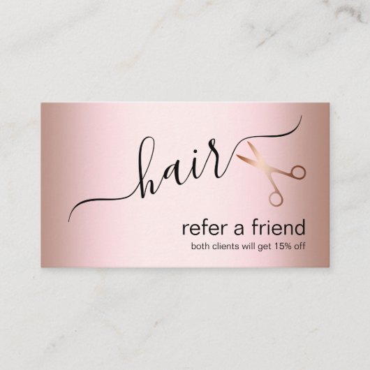 Elegant modern roos goudschaar aanbevelingskaartje (Voorkant)