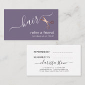 Elegant modern roos goudschaar aanbevelingskaartje (Voorkant / Achterkant)