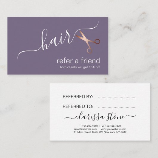 Elegant modern roos goudschaar aanbevelingskaartje (Voorkant / Achterkant)