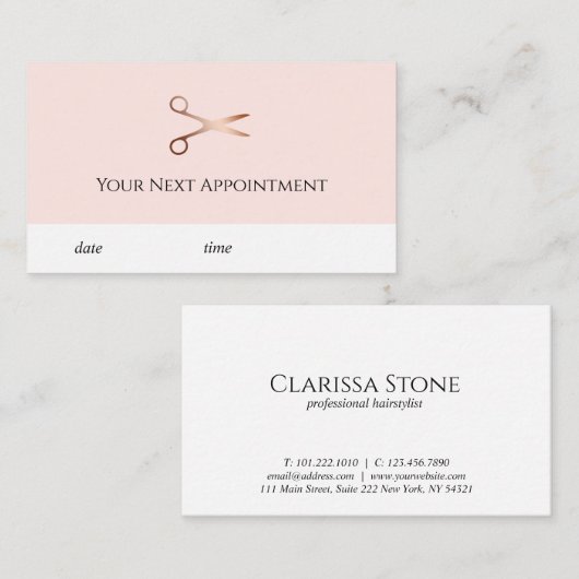 Elegant modern roos goudschaar afsprakenkaartje (Voorkant / Achterkant)