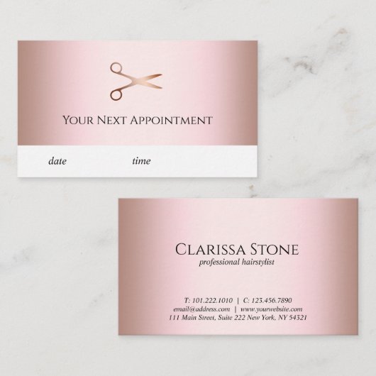 Elegant modern roos goudschaar afsprakenkaartje (Voorkant / Achterkant)